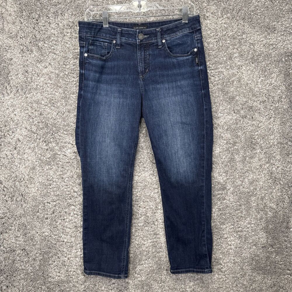 Silver Jeans Elyse Capri Jeans Dark Wash 29w/23.5L Stretch Denim